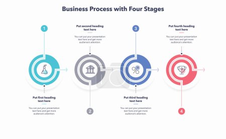 Ilustración de Infografía para el proceso de negocio con cuatro etapas. Fácil de usar para su sitio web o presentación. - Imagen libre de derechos