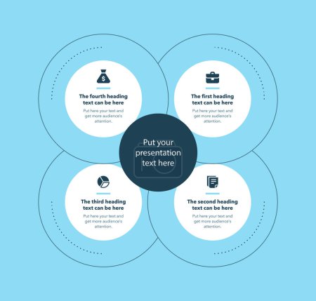 Ilustración de Plantilla de proceso de negocio simple con cuatro etapas - versión azul. Diseño de infografía plana. - Imagen libre de derechos