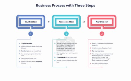 Illustration for Business process template with three colorful stages. Easy to use for your website or presentation. - Royalty Free Image