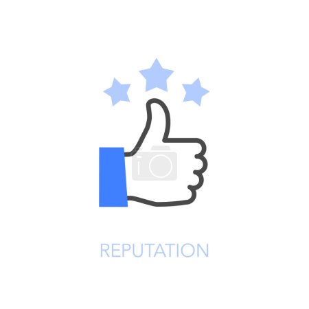 Illustration for Simple visualised reputation icon symbol with a thumbs up and three stars. - Royalty Free Image