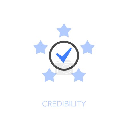 Téléchargez les illustrations : Simple visualised credibility icon symbol with a checkmark and five stars. - en licence libre de droit