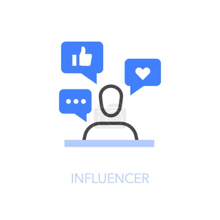 Illustration for Simple visualised influencer icon symbol with a person and social media bubbles. - Royalty Free Image