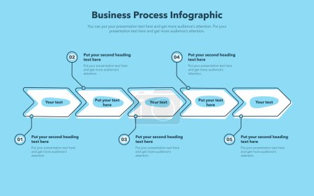 Téléchargez les illustrations : Business process template with five stages - blue version. Easy to use for your website or presentation. - en licence libre de droit
