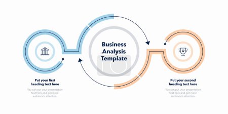Ilustración de Infografía sencilla para análisis de negocio con dos etapas. Diagrama plano con iconos minimalistas. - Imagen libre de derechos