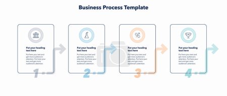 Illustration for Modern business process template with four colorful stages. Flat diagram with minimalistic icons. - Royalty Free Image