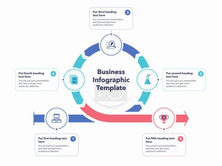 Illustration for Business infographic template with five colorful steps. Modern diagram with flat colorful icons. - Royalty Free Image