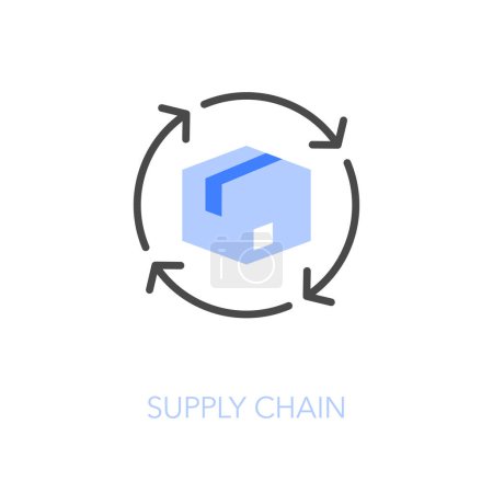 Ilustración de Simple visualised supply chain icon symbol with a product box and a process arrows. - Imagen libre de derechos