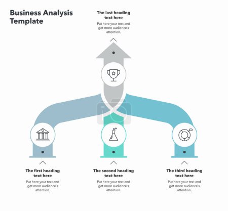Ilustración de Infografía plana para análisis de negocios con tres etapas de nivel de conversión. Diapositiva para presentación de negocios. - Imagen libre de derechos