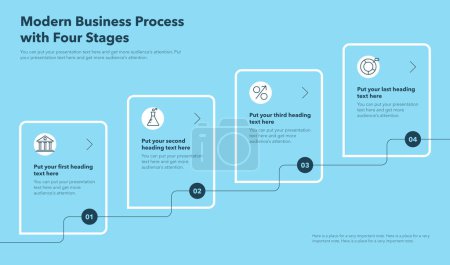 Ilustración de Plantilla de proceso de negocio con cuatro etapas - versión azul. Fácil de usar para su sitio web o presentación. - Imagen libre de derechos