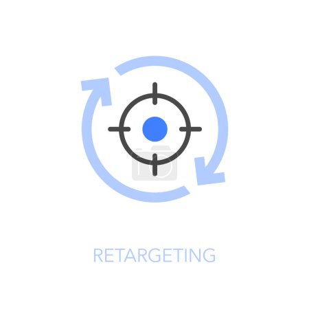 Illustration for Simple visualised retargeting icon symbol with a gun sight and process arrows. - Royalty Free Image