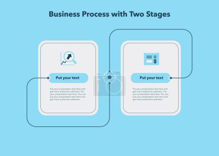 Ilustración de Diagrama simple para el proceso de negocio con dos etapas - versión azul. Plantilla plana para visualización de datos. - Imagen libre de derechos