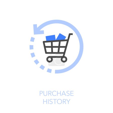 Illustration for Simple visualised purchase history icon symbol with a shopping cart and a history time arrow. - Royalty Free Image