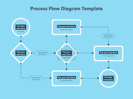 Ilustración de Plantilla de aspecto moderno para diagrama de flujo de proceso - versión azul. Plantilla plana simple para visualización de datos. - Imagen libre de derechos