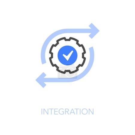 Illustration for Simple visualised integration icon symbol with a cogwheel and two process arrows. - Royalty Free Image