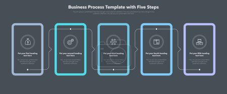Ilustración de Plantilla de proceso de negocio moderno con cinco etapas - versión oscura. Fácil de usar para su sitio web o presentación. - Imagen libre de derechos