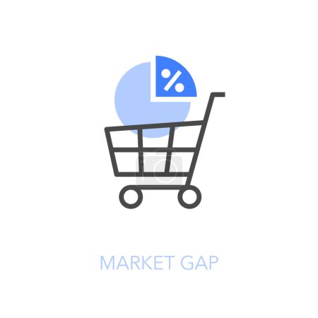 Ilustración de Símbolo de icono de brecha de mercado visualizado simple con un carrito de compras y un gráfico circular. - Imagen libre de derechos