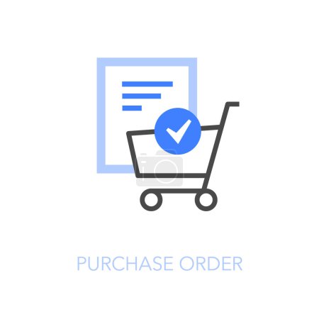 Ilustración de Símbolo de icono de orden de compra visualizado simple con una lista de pedidos y un carrito de compras. - Imagen libre de derechos