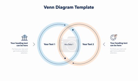 Téléchargez les illustrations : Modèle de diagramme de Venn avec deux façons et place pour votre contenu. Diapositive pour présentation d'entreprise. - en licence libre de droit