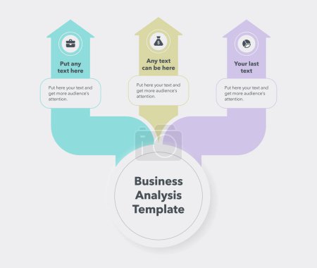 Ilustración de Infografía moderna para el análisis de negocios con tres etapas de conversión de nivel. Diapositiva para presentación de negocios. - Imagen libre de derechos