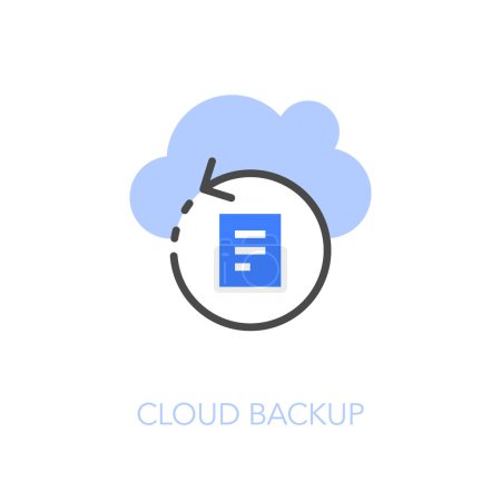 Illustration for Simple visualised cloud backup icon symbol with a cloud symbol and a process arrow with a data document. - Royalty Free Image