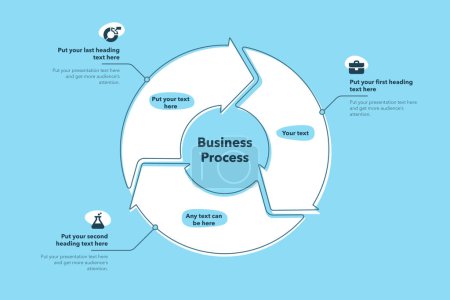 Illustration for Business process template with three steps - blue version. Easy to use for your website or presentation. - Royalty Free Image