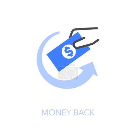 Ilustración de Símbolo de icono de devolución de dinero visualizado simple con un billete de banco y una flecha de proceso de reembolso. - Imagen libre de derechos