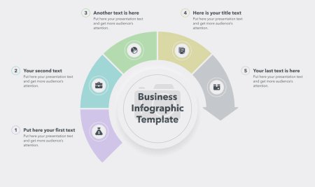 Illustration for Business infographic template with five colorful steps. Flat diagram divided into five sections with place for your description. - Royalty Free Image