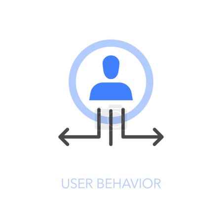 Ilustración de Símbolo de icono de comportamiento de usuario visualizado simple con un usuario y flechas de progreso de los datos de comportamiento. - Imagen libre de derechos