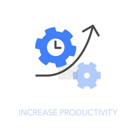 Ilustración de Símbolo de icono de aumento de productividad visualizado simple con una flecha de aumento y ruedas dentadas de proceso. - Imagen libre de derechos