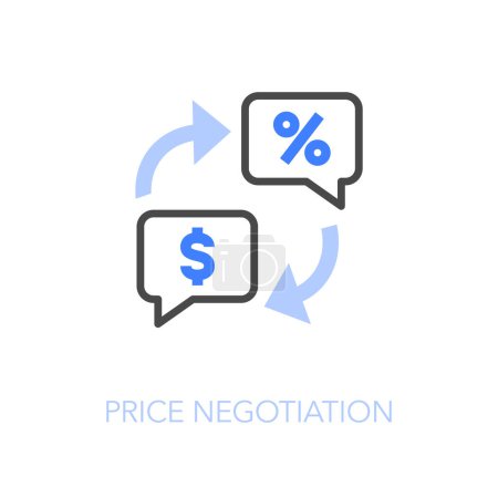 Illustration for Simple visualised price negotiation icon symbol with discussion bubbles and process arrows. - Royalty Free Image