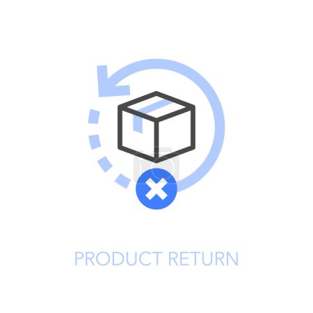 Téléchargez les illustrations : Symbole d'icône de retour de produit visualisé simple avec une boîte de produit et une flèche de processus de retour. - en licence libre de droit