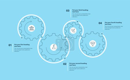 Illustration for Cogwheel process template with four steps - blue version. SImple chart design for workflow layout, diagram, banner, web design. - Royalty Free Image