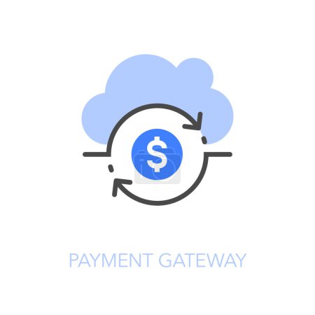 Illustration for Simple visualised payment gateway icon symbol with a cloud symbol and dollar symbol with process arrows. - Royalty Free Image