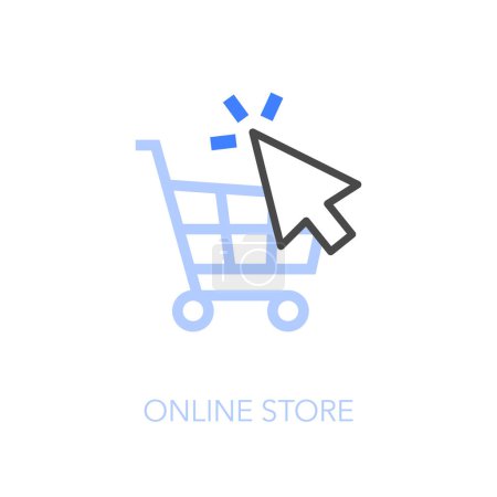 Illustration for Simple visualised online store icon symbol with a mouse cursor and a shopping cart. - Royalty Free Image