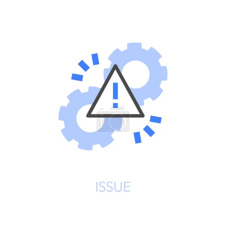 Illustration for Simple visualised issue icon symbol with stuck cogwheels and an alert triangle sign. - Royalty Free Image