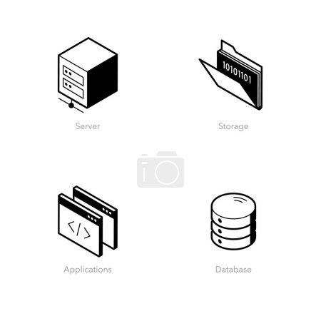 Illustration for Simple set of cloud computing icons. Contains such symbols as Server, Storage, Applications, Database. - Royalty Free Image