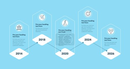 Illustration for Timeline infographic template with five stages - blue version. Can be used for your website or presentation. - Royalty Free Image