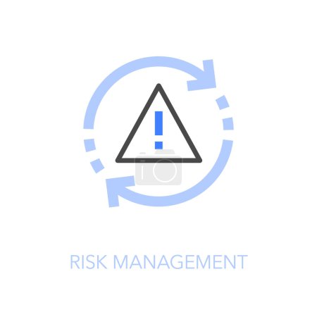 Téléchargez les illustrations : Symbole icône de gestion des risques visualisé simple avec un signe triangle d'alerte et des flèches de processus. - en licence libre de droit
