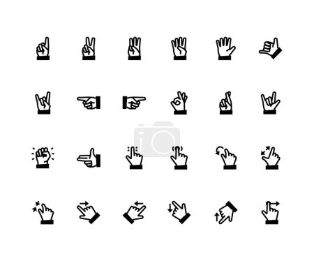 Illustration for Icon set of outline hand gestures with 24 symbols. Contains such symbols as Numbers, Call me, Good luck and more. - Royalty Free Image