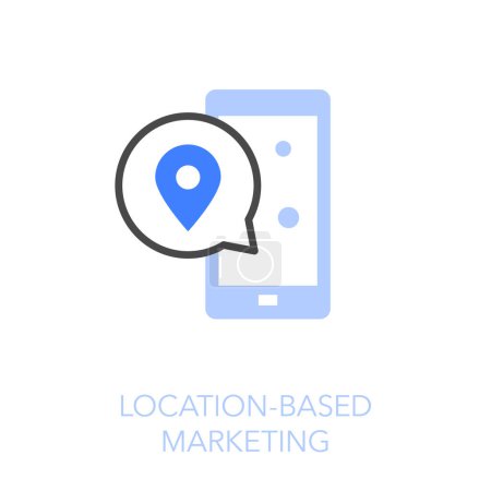 Illustration for Simple visualised location based marketing icon symbol with a smartphone and a location pin. - Royalty Free Image