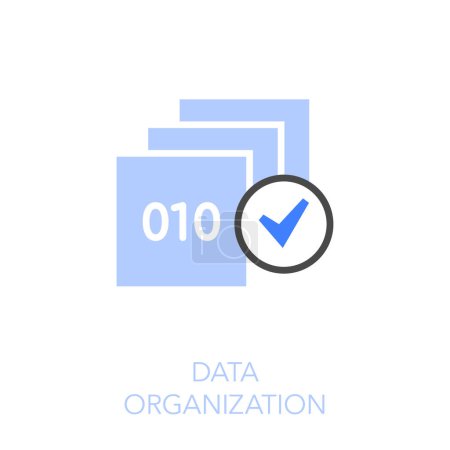 Téléchargez les illustrations : Symbole d'organisation de données visualisé simple avec données triées et coche. - en licence libre de droit