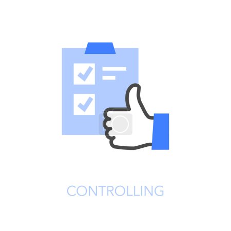 Ilustración de Símbolo de icono de control visualizado simple con una lista de verificación de control de calidad y un pulgar hacia arriba. - Imagen libre de derechos