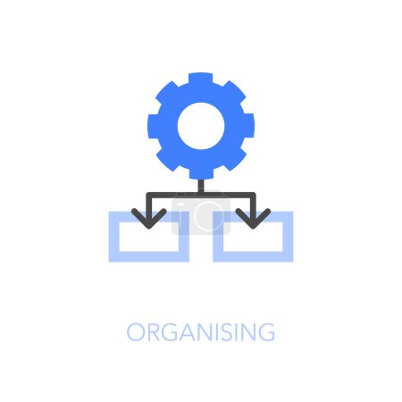 Téléchargez les illustrations : Symbole d'icône d'organisation visualisé simple avec roue dentée de processus et structure d'organisation. - en licence libre de droit