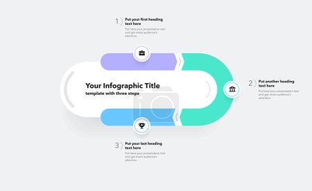 Illustration for Infographic progress diagram with three steps with numbers and minimalistic icons. Can be used for your website or presentation. - Royalty Free Image