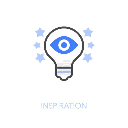 Ilustración de Símbolo de icono de inspiración visualizado simple con una bombilla brillante y un ojo humano dentro. - Imagen libre de derechos