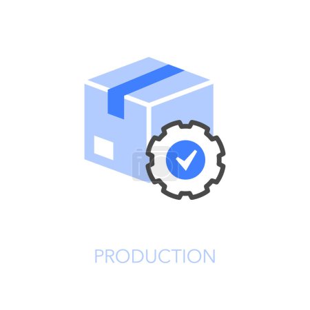 Téléchargez les illustrations : Symbole d'icône de production visualisée simple avec une boîte de produit final et une roue dentée de processus. - en licence libre de droit