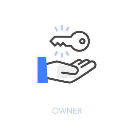Téléchargez les illustrations : Symbole simple d'icône de propriétaire visualisé avec une main humaine et une clé. - en licence libre de droit
