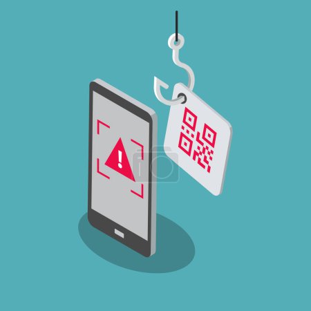 Illustration for QR code phishing attack symbol with a smartphone scanning a fake qr code. Flat design, easy to use for your website or presentation. - Royalty Free Image