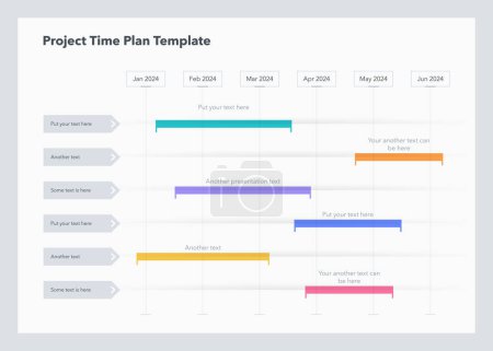 Illustration for Project time plan template with six project tasks in time intervals. Can be used for your website or presentation. - Royalty Free Image
