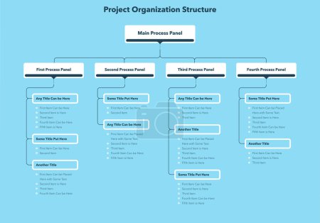 Ilustración de Infografía moderna para estructura de proyecto u organización - versión azul. Plantilla plana simple para visualización de datos. - Imagen libre de derechos